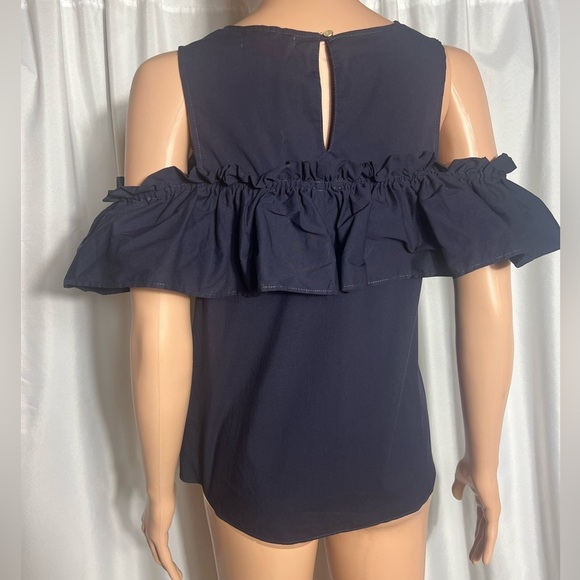 Copper Key Women’s Size S Navy Ruffle Off/Cold-Shoulder Top Flowy Versatile - Picture 5 of 8